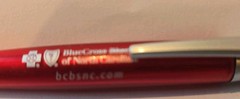 Vintage Blue Cross Blue Shield NC Advertising Pen Red Plastic Writes
