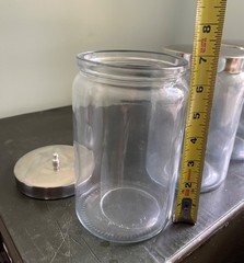 Set of 4 Medical Sundry Glass Jar, 4-inch outside diameter, used. LOT