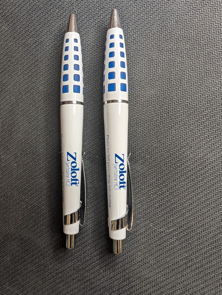 Zoloft Pharmaceutical Promo Metal Pen Blue & White Collectible Tested Works