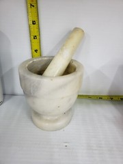 Vintage Marble Mortar And Pestle Footed White Gray Apothecary Drug Store