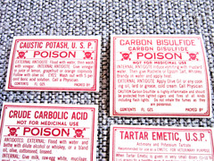 Lot of 6 Vintage Pharmacy Poison Unused Bottle Labels