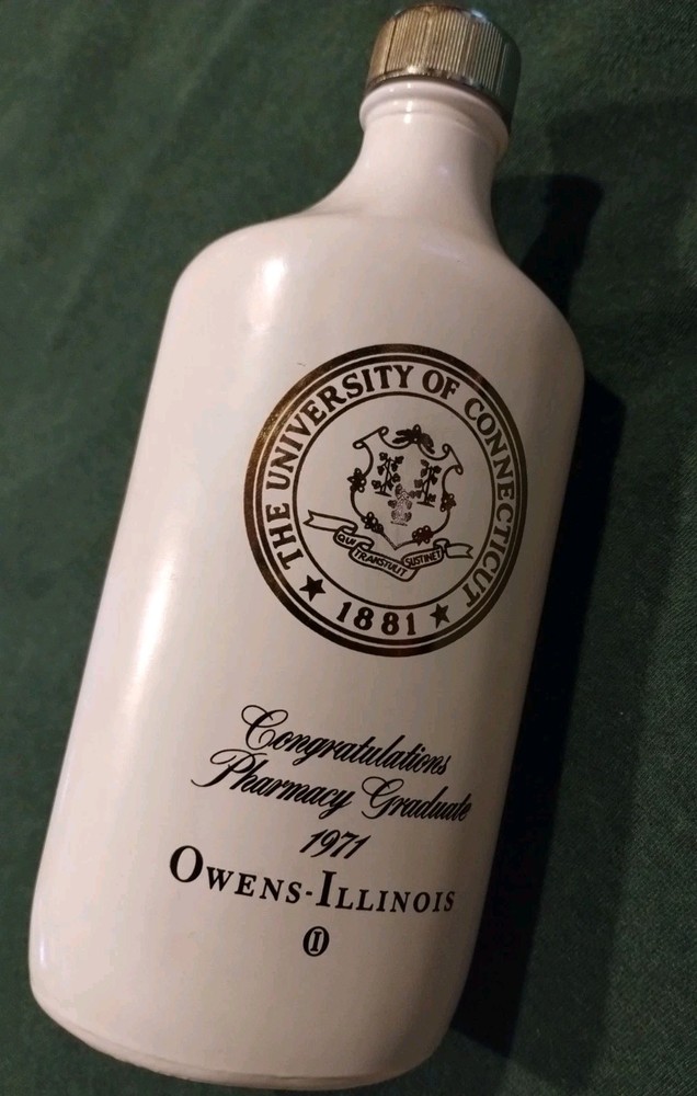 1971 Pharmacy Graduate UCONN University CONNECTICUT Bottle history RARE WHITE