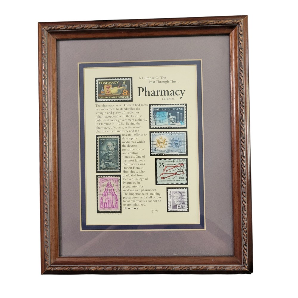 Framed History Of Pharmacy Stamps Jack Rabbit Professional Frame Pharmacist