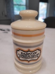 Vintage Darvon Compound 65 Apothecary Pharmaceutical Glass Jar w/ Lid Ceramic