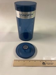 Viagra Jar Blue Plastic Canister w/ LID Pharmaceutical Promo 8″ USED