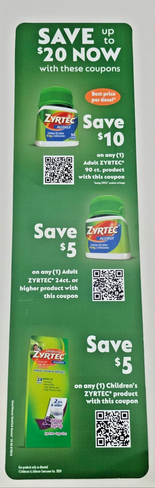 Pharmaceutical Advertising Banner ZYRTEC Shelf Talker Grocery Store Display Sign
