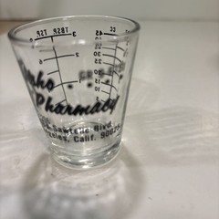 1960’s Advertising Medicine Dose Glass Cup Tensko PHARMACY Los Angeles Calif