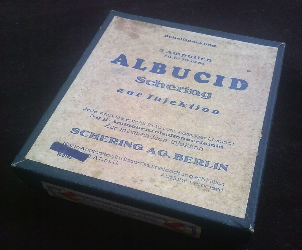ANTIQUE medical pharmaceutical „ALBUCID-SHERING-BERLIN“-unopened box w.5 amp.