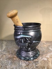 Vtg ￼Pewter￼ Mortar & Pestle Display Only By Schering Corp. On Marble Base 1988