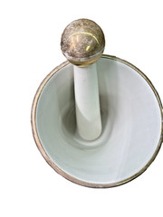 Vintage Owens-Illinois Porcelain Pharmacy Apothecary Mortar & Pestle Set Gold Rx