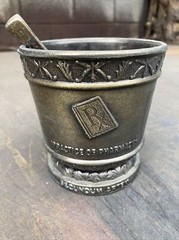 Vintage Brass Pharmacy Mortar Joseph Price Remington 1847-1918 Secundum Artem