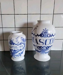 2 Vintage Lilly Pharmaceuticals-Apothecary Jar 1989 Blue/White Pottery Portugal