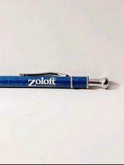 Vintage Pfizer Zoloft Marbled Blue Metal Click Ballpoint Pen Drug Rep Pharmacy