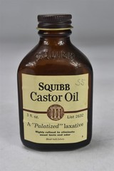 Vintage SQUIBB CASTOR OIL BROWN MEDICINE BOTTLE #07917