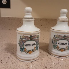 Set of 3 Vintage Ceramic Apothecary Pharmacy Jars with Lids