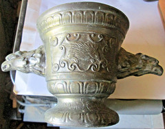 VINTAGE CAST PEWTER APOTHECARY MORTAR, RICHARD A. KLEIN INC. NORWOOD, MA, USED