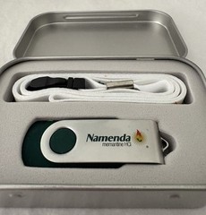 VTG NAMENDA USB FLASH DRIVE + LANYARD SET in METAL TIN PHARMA REP LOGO NEW