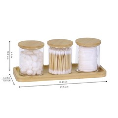 INIUNIK Qtip Holder with Vanity Tray, 3 Pack Glass Apothecary Jars with Lids,…