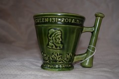 Vtg McCoy Art Pottery Galen Pharmacy Mortar & Pestle 4″ Mug Schering GREEN 51170