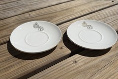 Vintage Pair of MCM Pharmacy Logo Saucers, 6”