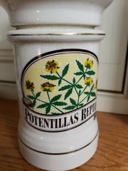 RARE~VINTAGE CERAMIC HERBS APOTHECARY JAR CANISTER MEDICAL POTNETLLIAS REPTANS