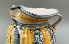 Italian Majolica Pharmacy Jug Polychrome, Mangonese & Yellow 19thC Delft Faience