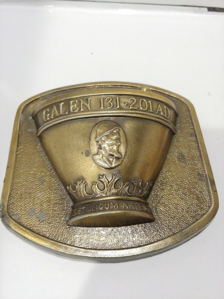 Galen 131 201AD Secundum Artem RX Motar Pestle Heavy Brass Wall Mount Plaque