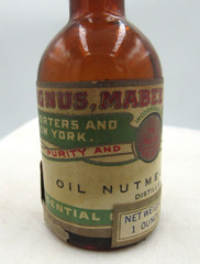 BW – 1920’s Magnus, Mabee & Reynard Oil of Nutmeg 3 1/4 “ Amber Medicine bottle