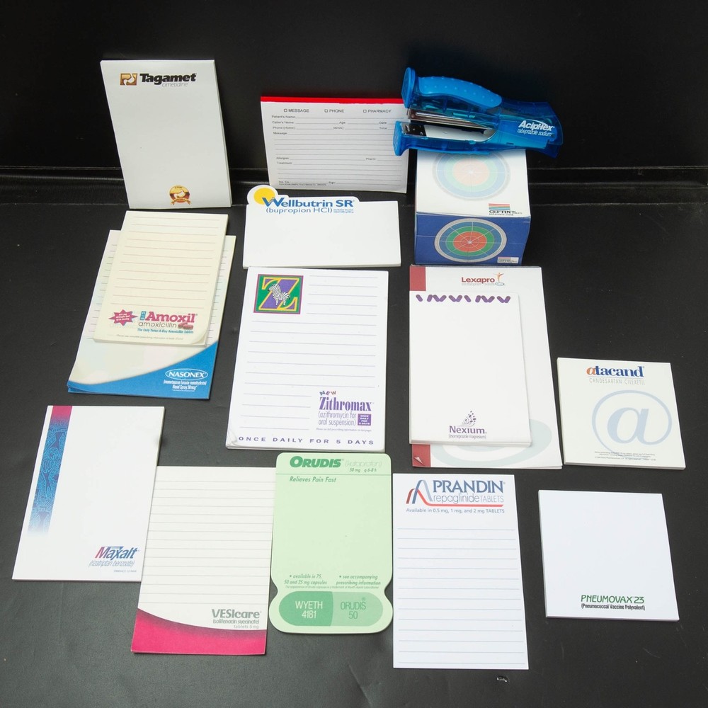 Pharmaceutical Drug Rep Partial Notepad Sticky Notes Stapler Message Pad Lot Vtg