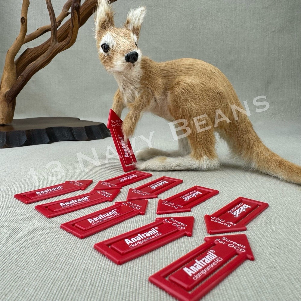 Anafranil „SCREEN FOR OCD“ Red Arrow Plastic Paper Clips Vintage Drug Rep Swag