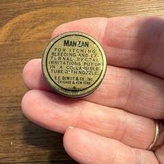 Antique DeWitt’s Man Zan Hemorrhoid Remedy Box Medical Pharmacy Advertising