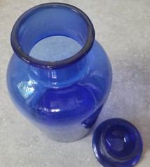 Vtg Blue Ground Glass 8 1/2″ Apothecary Pharmacy Medicine Stash Jar FREE US SHIP
