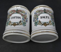 Vintage Porcelain Apothecary Medicine Jar Set Salts Cologne Gauze Perioxide