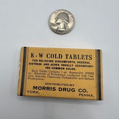 Vintage KW Cold Tablets Empty Box Morris Drug Co. Pill Cardboard