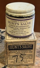 1930’s Hunt’s Salve 2 oz Jar w/ Original Box Allied Drug Chattanooga, Tenn Full