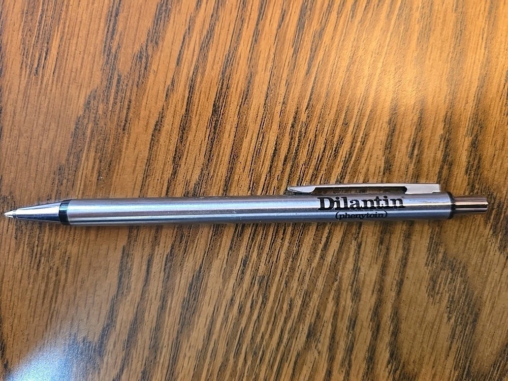 Dilantin Thin Silver Metal PEN Pharmaceutical Drug Rep Promo Vintage