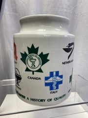 NOVOPHARM PORCELAIN PHARMACY CANISTER APOTHECARY JAR No Lid⚕️ WORLD RX LOGOS B5