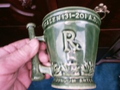 Schering Rx Galen 131-201 AD Coffee Tea Mug Cup Green Mortar Pestle Ceramic