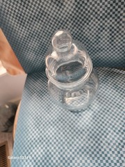 Drugstore Apothecary Jar 7 in. w Lid Signed „July 10. P“ Medicine Glass