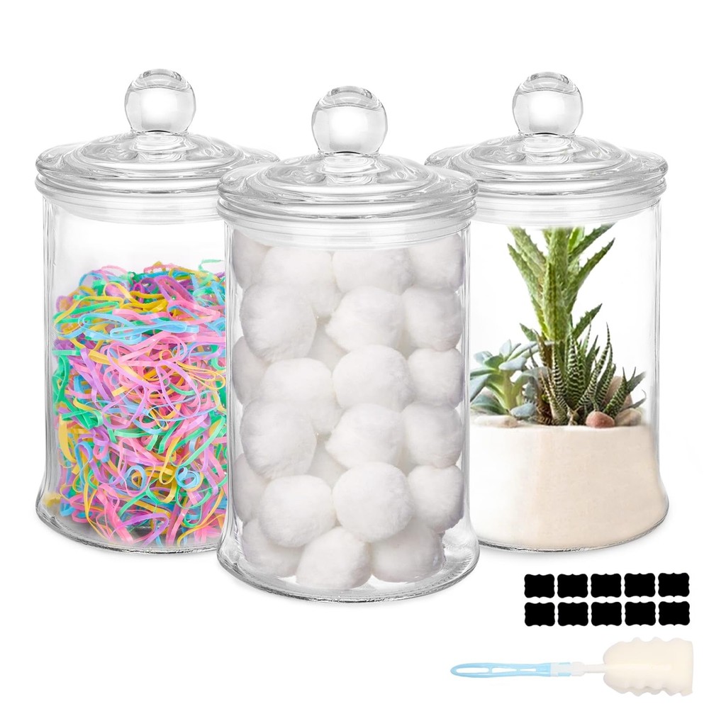 3 Pack Glass Apothecary Jars with Lids, 25oz Clear Bathroom Accessories Canis…