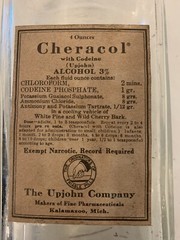 Vintage CHERACOL Cough Syrup Bottle Upjohn Kalamazoo MI Original Label Cap