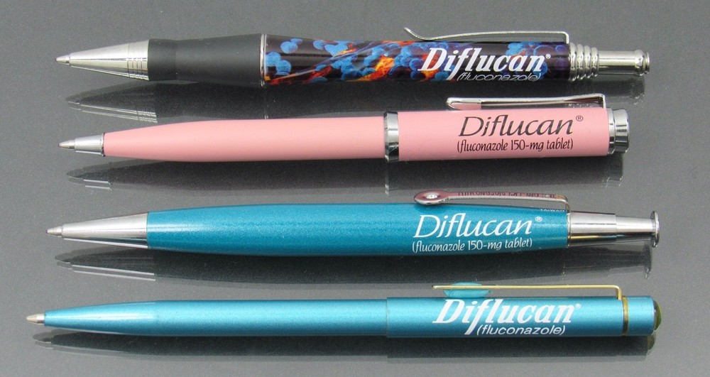 Diflucan Metal PENS Lot Drug Rep Pharmaceutical Promo Fungus Design Pink & Teal