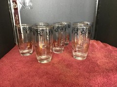 8 Vtg Modern Mid Century Rx Drinking Glasses Gold Plated Pharmacy, Apothecary