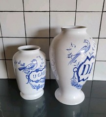 2 Vintage Lilly Pharmaceuticals-Apothecary Jar 1989 Blue/White Pottery Portugal