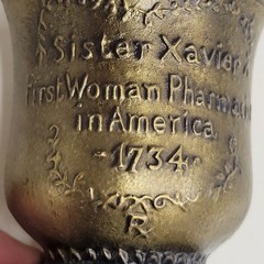 VTG 1985 Schering Brass Mortar & Pestle Ursuline Convent New Orleans Sis. Xavier