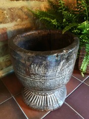 Large 17th Century apothecary hardwood mortar/Wassail Bowl? – carved detailing 