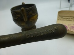 Vintage Coricidin Mortar & Pestle for La Pharmacie Francaise & Louis Dufilho Jr
