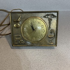 Vintage APOTHECARY RX Alchemy Symbols Metal Electric CLOCK WORKS! Rare GERMANY