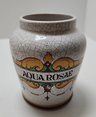 Aqua Rosae Apothecary Jar Western Germany Rose Water Lid Crackled Rare Vanity