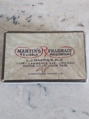 Vintage Drug Store Prescription Pill Box Martin’s Reliable Pharmacy 1942 Chicago